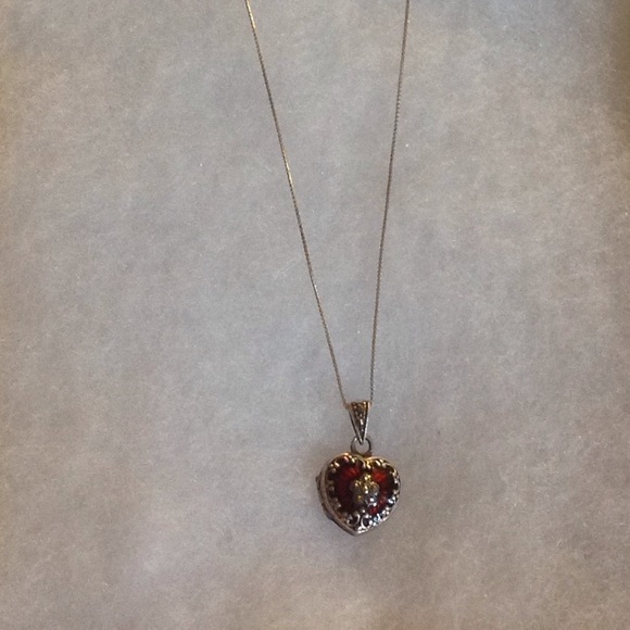 Sterling 925 Silver Red Marcacite Heart LOCKET & Necklace 925 sterling silver - Picture 2 of 8